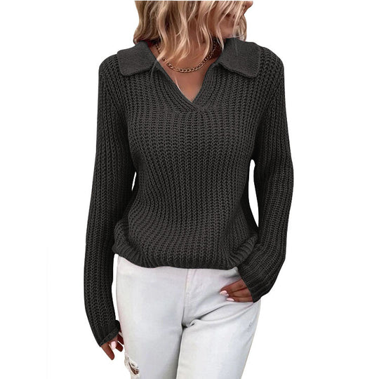 Damen Strickpullover mit modernem Kragen und strukturiertem Design EB