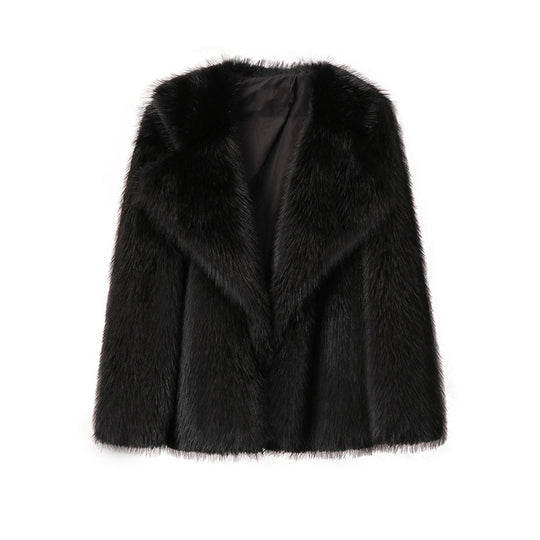 Damen Elegante Kunstpelzjacke mit großem Kragen EB