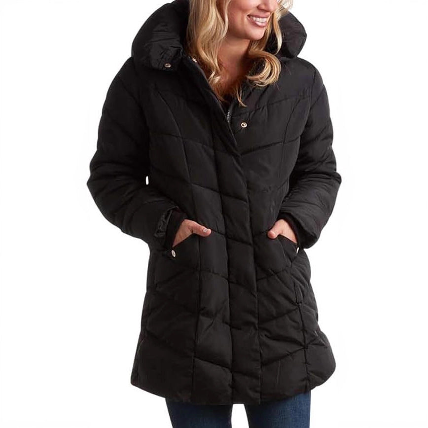 Damen Langer gesteppter Winterparka mit hochgeschlossenem Kragen EB