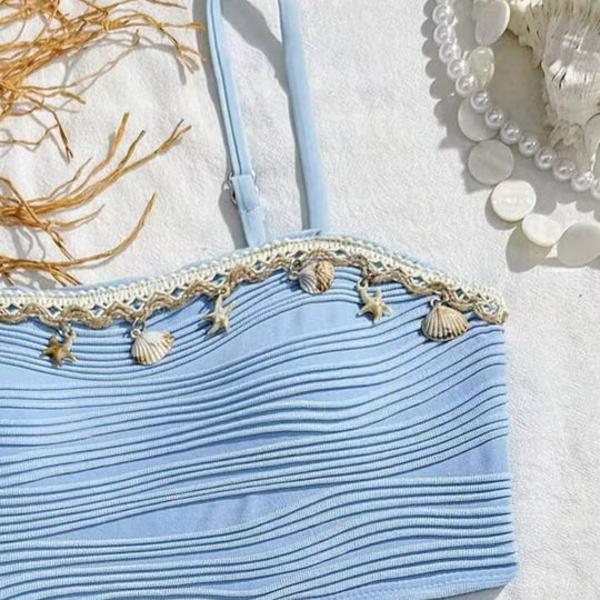 Damen Bikini-Set mit hoch taillierter Hose und modischem Rüschendesign EB