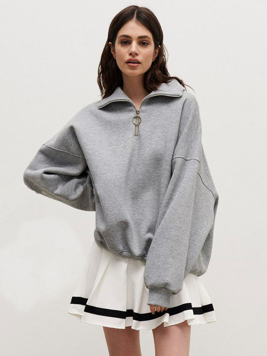Damen modischer Pullover mit Reißverschluss und hohem Kragen EB
