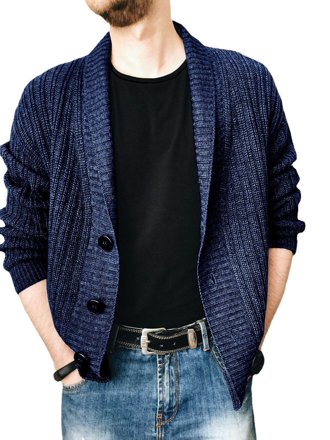 Herren Strickjacke mit tiefem Kragen EB