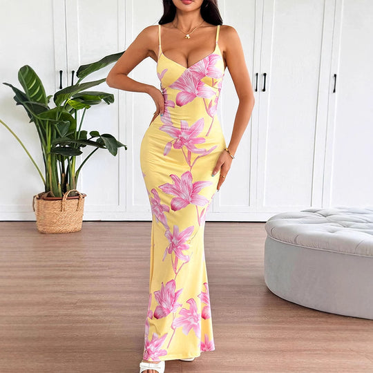Damen Körperbetontes Maxikleid mit Blumenmuster EB