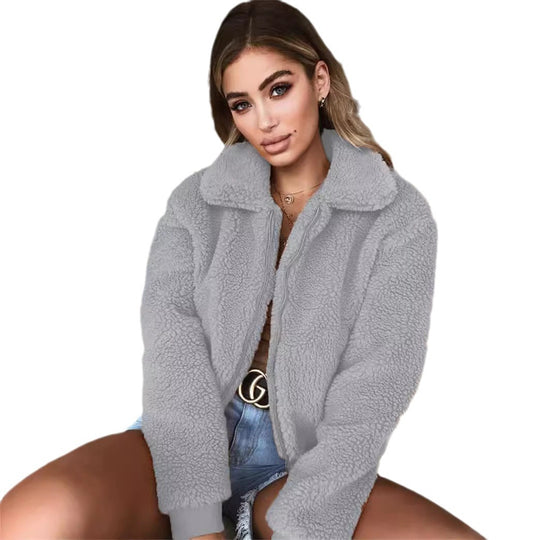 Damen Kuschelige Teddyjacke mit hohem Kragen EB