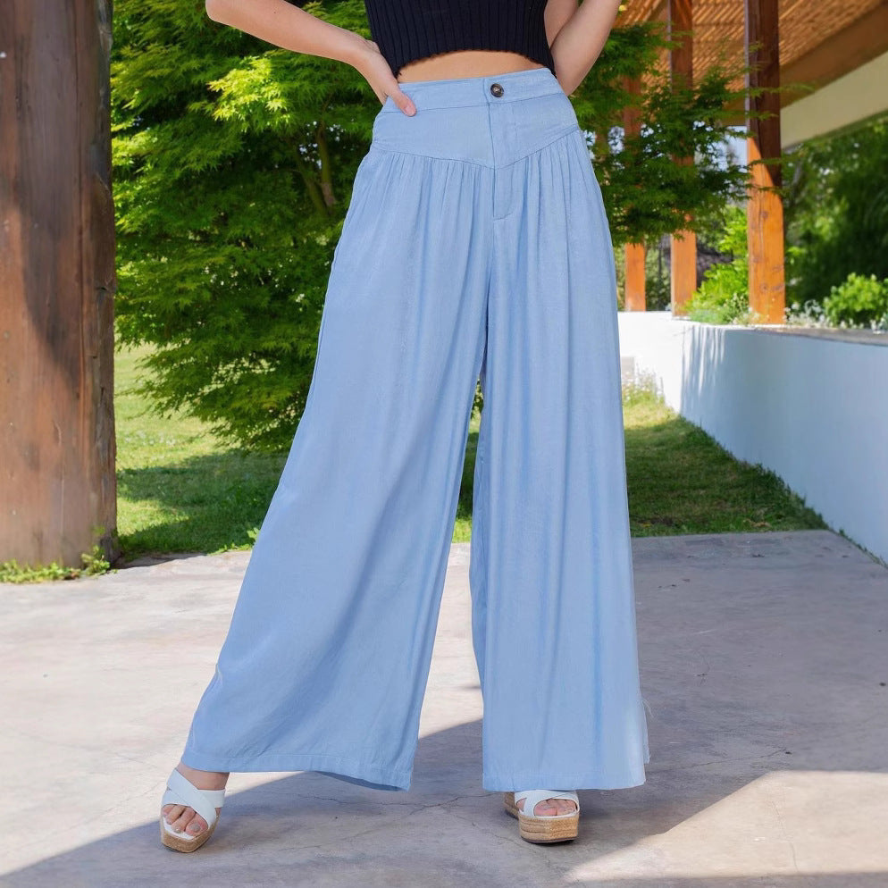 Damen nan hochgeschnittene Palazzo-Hose mit geraffter Passe, weitem Bein und Eingrifftaschen EB