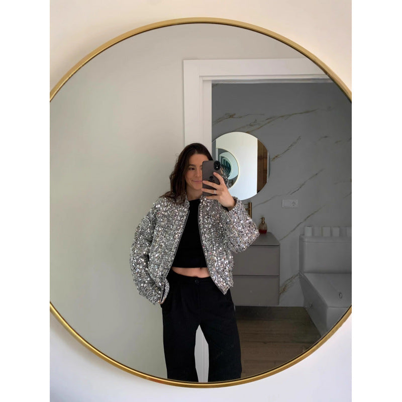 Damen Funkelnde Paillettenjacke mit lässigem Schnitt EB