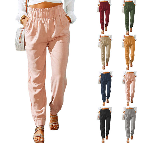 Damen elegante Freizeit-Hosen mit elastischem Bund und seitlichen Taschen EB