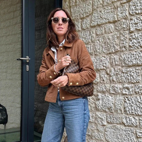 Damen Kunstlederjacke mit goldenen Knöpfen und modernem Schnitt EB