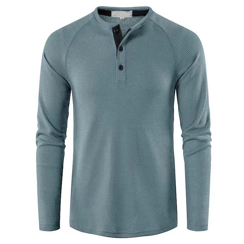 Herren nan strukturiertes Henley-Langarmshirt mit Waffelstruktur, Halbknopfleiste und Raglanärmeln EB