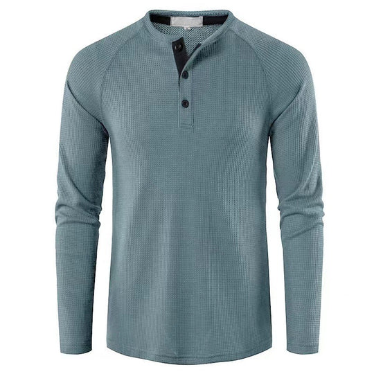 Herren nan strukturiertes Henley-Langarmshirt mit Waffelstruktur, Halbknopfleiste und Raglanärmeln EB