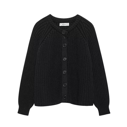 Damen nan grob gestrickte Raglan-Cardigan mit Ballonärmeln und durchgehender Knopfleiste EB