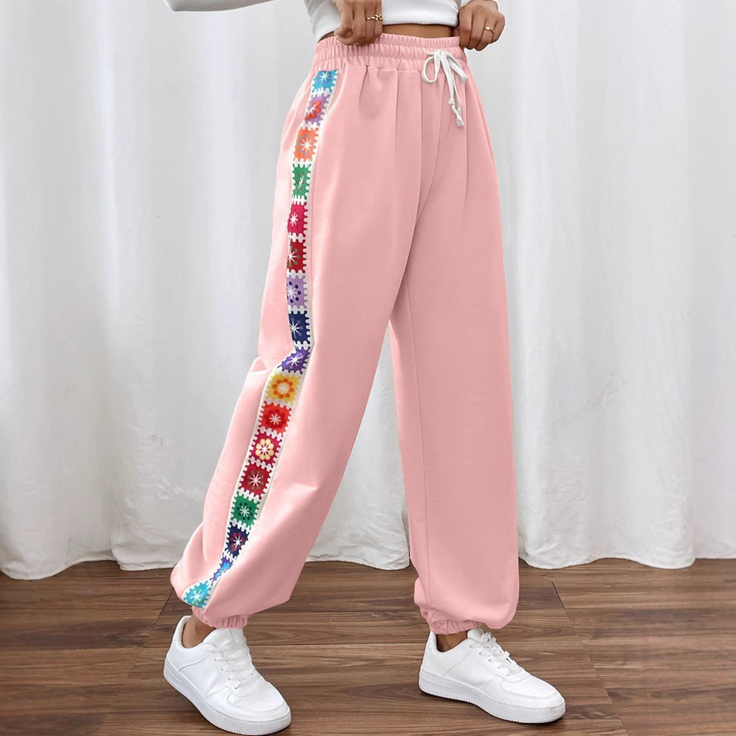 Damen Freizeit-Hose mit buntem Blumenmuster und elastischem Bund EB