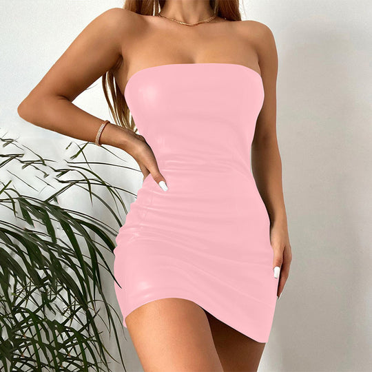 Damen Schickes Leder-Minikleid mit verstellbaren Trägern EB