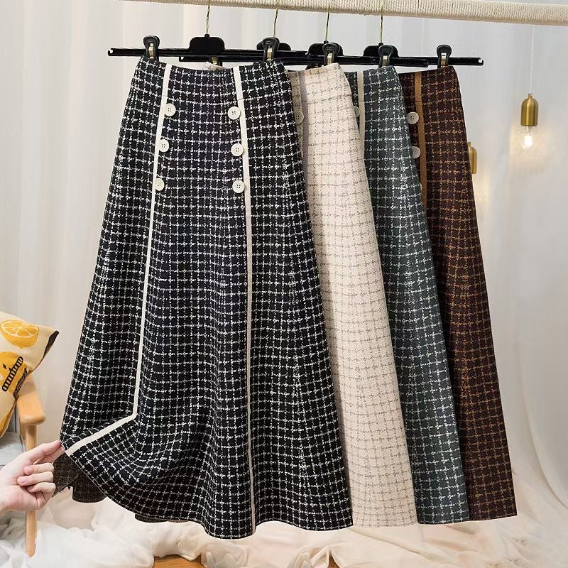 Damen Midi-Rock mit Knopfdetails und klassischem Karomuster EB