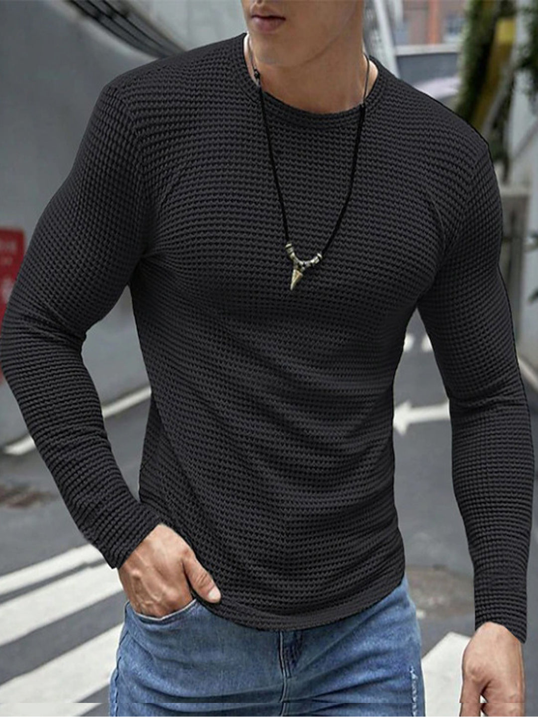 Herren Langarmshirt aus strukturiertem Material EB