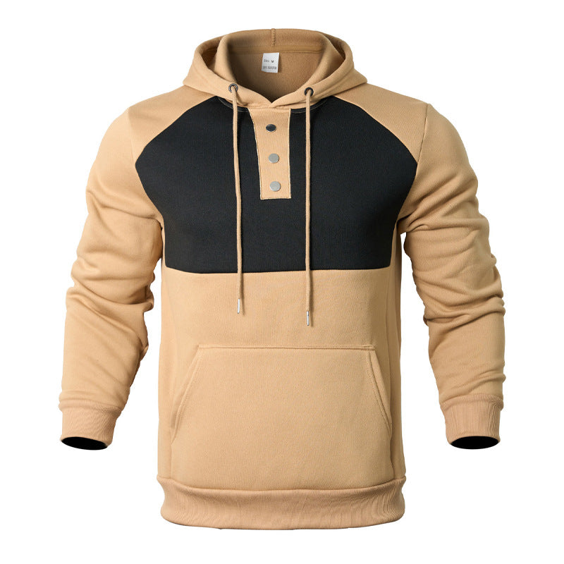 Herren Kapuzensweater mit modernem Henley-Ausschnitt und kontrastierenden Ärmeln EB