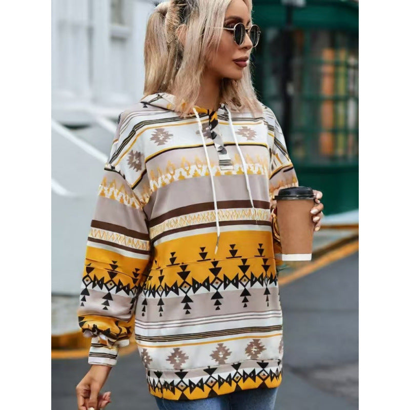 Damen Relaxed Fit Bohemian Grafik Hoodie EB