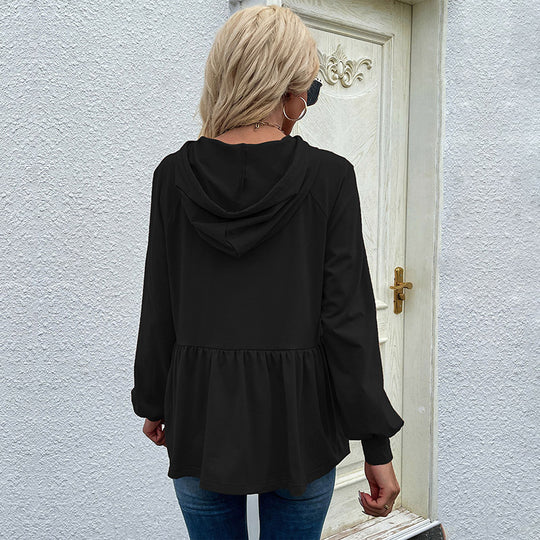 Damen lässiger Hoodie mit Rüschendetail und Kordelzug EB