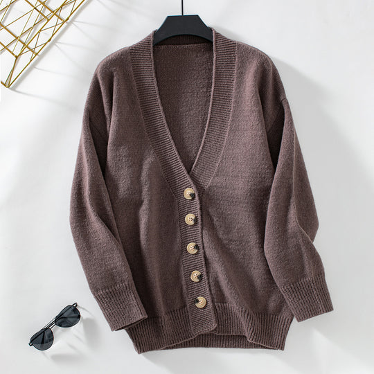 Damen gemütliche Strickjacke mit Knopfdetails und tiefem V-Ausschnitt EB