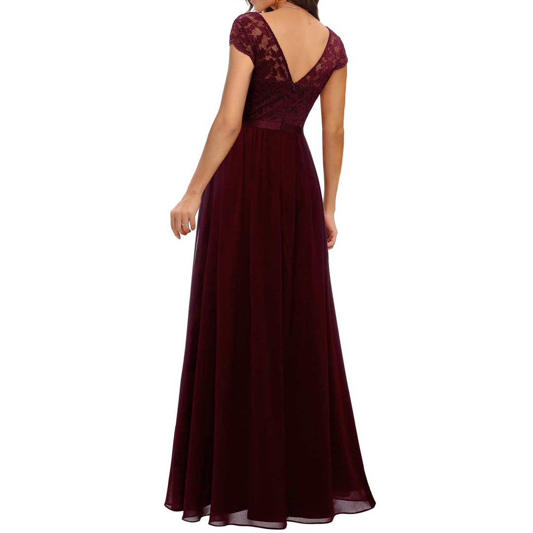 Damen Elegantes Spitzenkleid mit V-Ausschnitt EB
