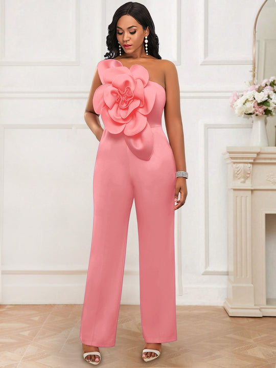 Damen eleganter Overall mit großem Blumenakzent EB