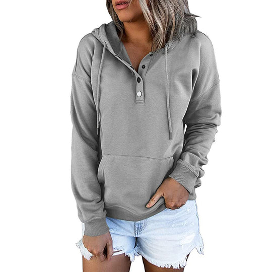 Damen lässiger Kapuzenpullover mit Druckknöpfchen und seitlichen Eingrifftaschen EB