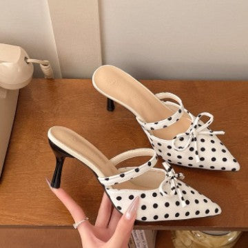 Damen Slingback-Pumps mit gepunktetem Design und elegantem Schleifchen EB