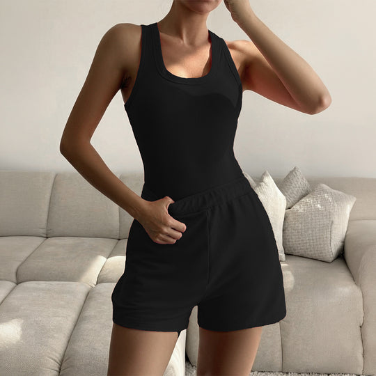 Damen Sportliches Crop-Top mit Shorts Set EB
