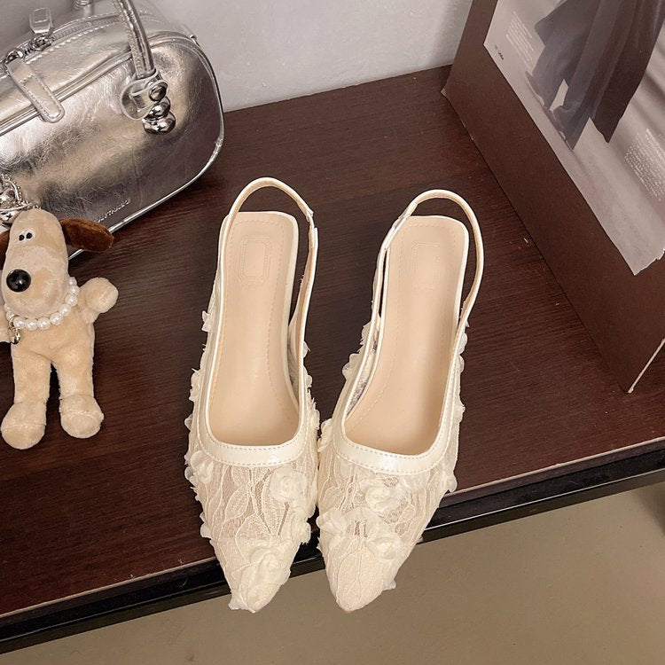 Damen Slingback-Pumps mit zartem Spitzen-Design und dekorativer Blumenapplikation EB