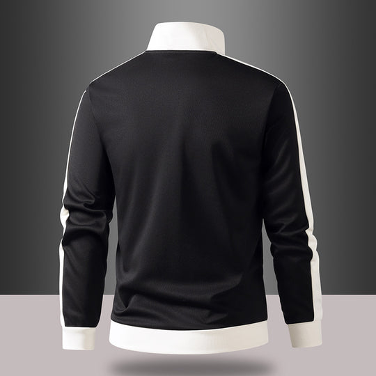 Herren retro Trainingsjacke mit Stehkragen, Kontraststreifen und sichtbarem Reißverschluss EB