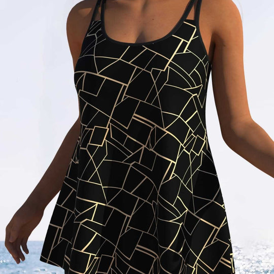 Damen Schwimmdress mit elegantem grafischen Mustermix und schickem Rocksaum EB