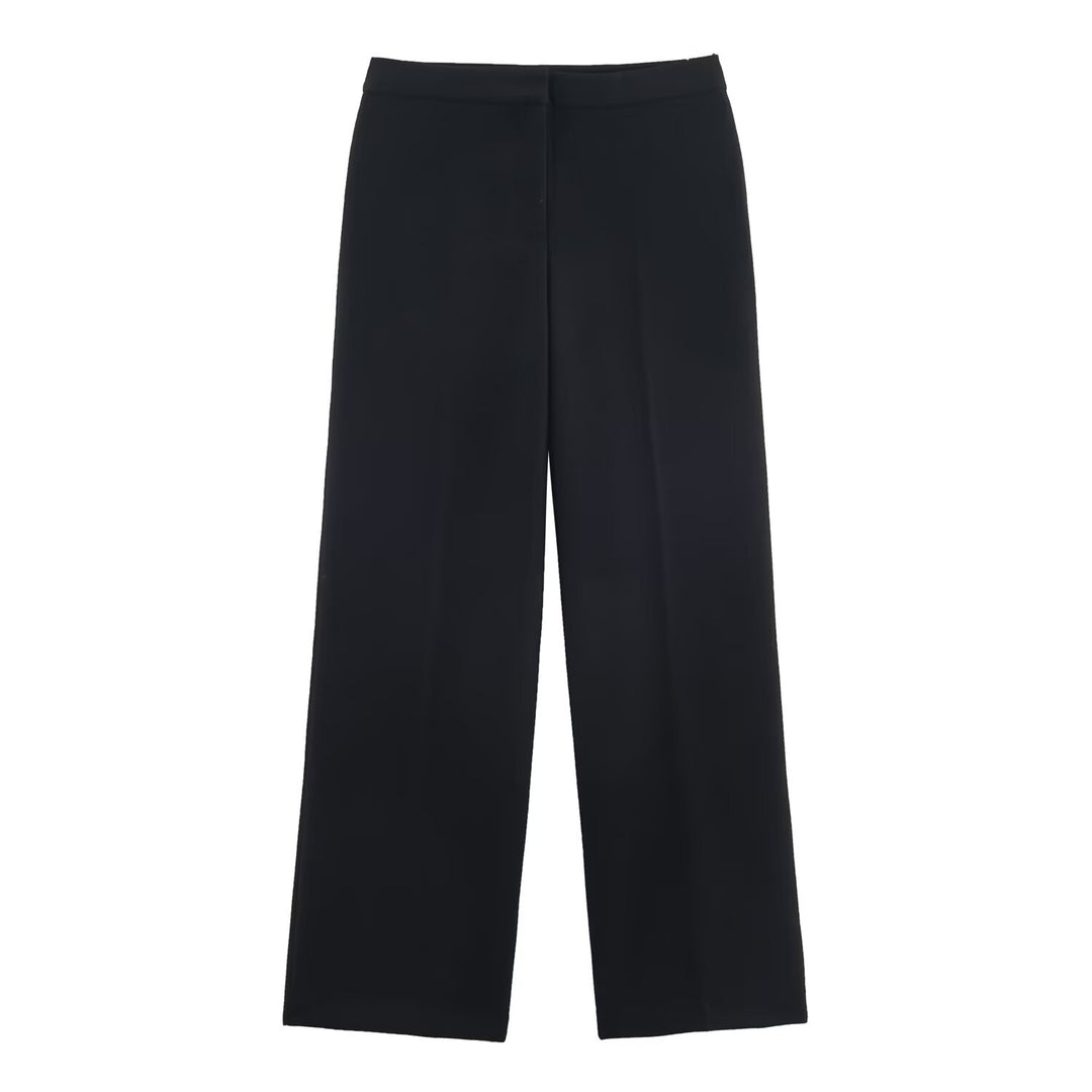 Damen nan elegante High‑Waist Weitbein-Anzughose mit flachem Bund und verdeckter Naht EB