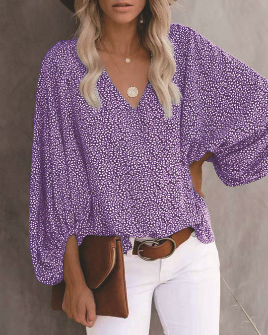 Damen Bluse mit weiten Ärmeln und floralem Muster EB