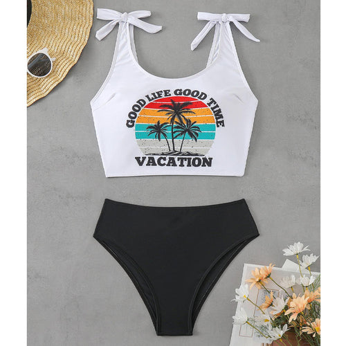Damen Bauchfreies Bikini-Set mit grafischem Druck EB