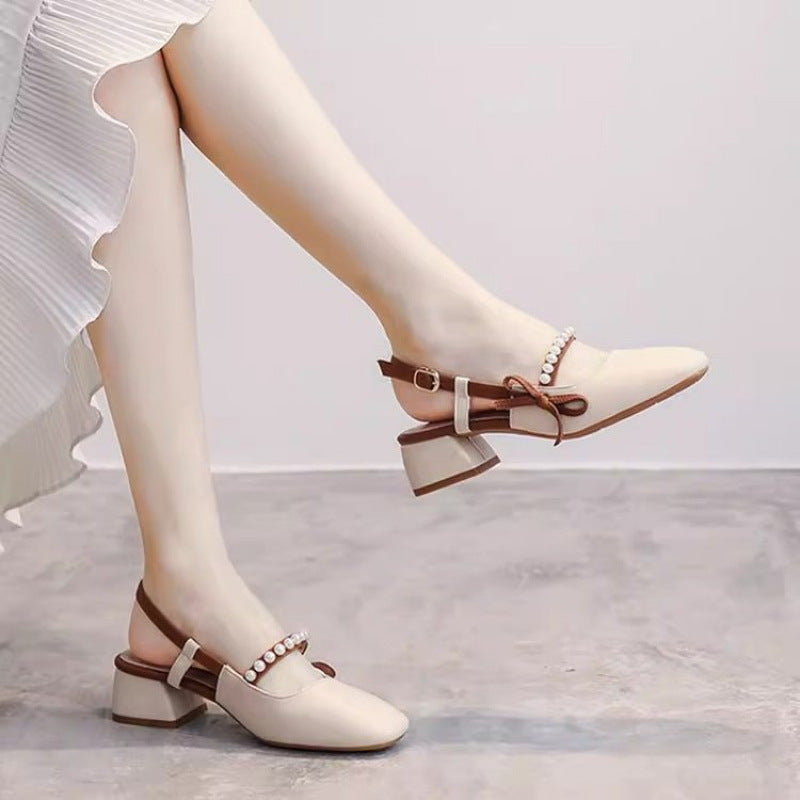 Damen Slingback-Pumps mit eleganten Perlenschmuck und komfortablem Blockabsatz EB