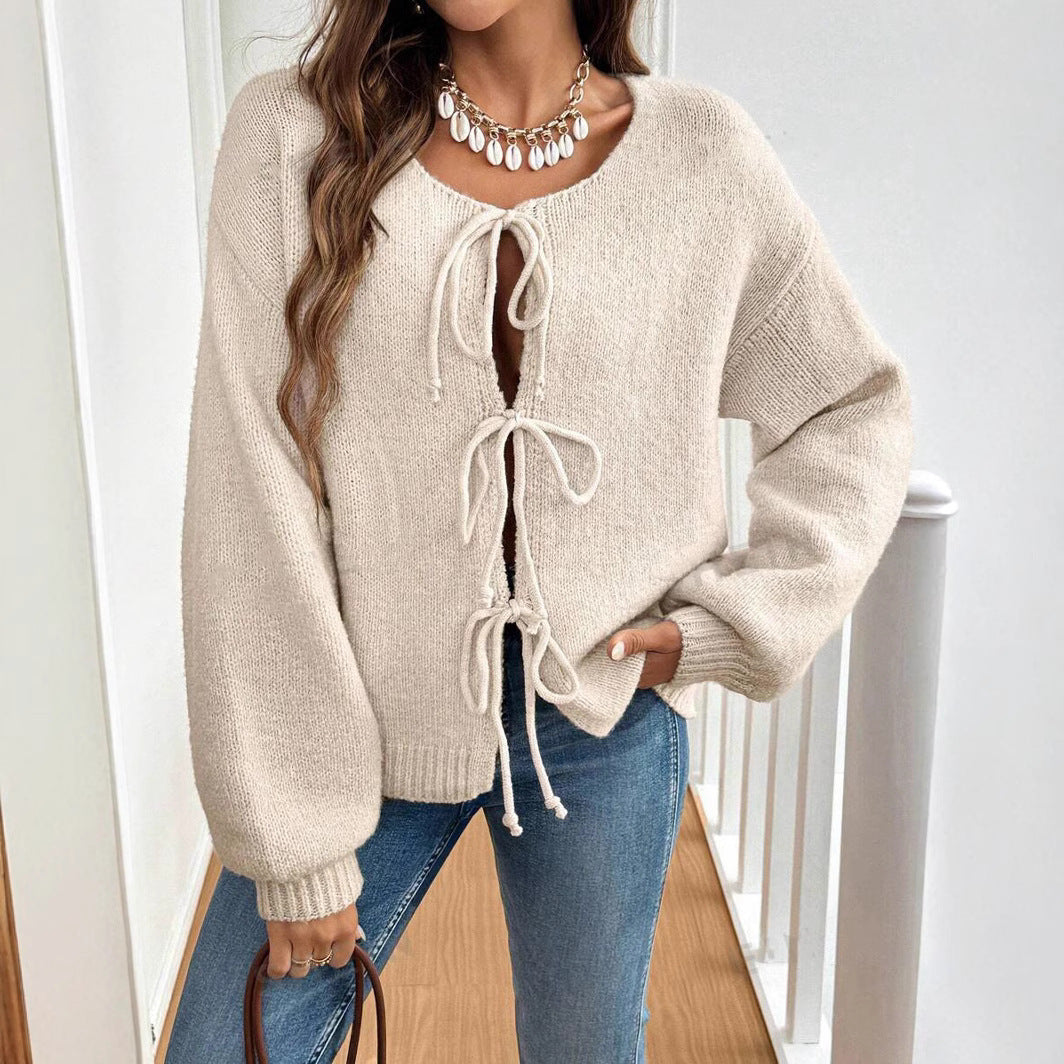 Damen lockerer Strickcardigan mit verstellbarem Bund EB