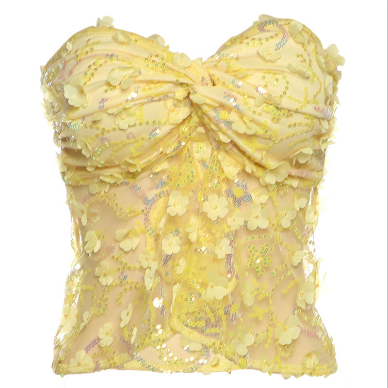 Damen Elegantes Oberteil mit floralen Applikationen EB