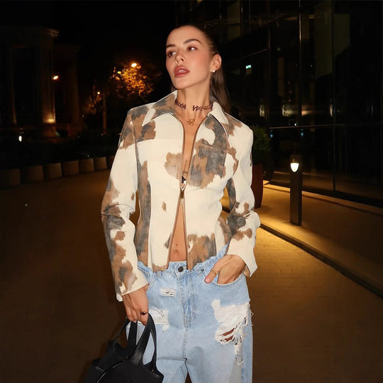 Damen Kunstlederjacke im modernen Cow-Print EB