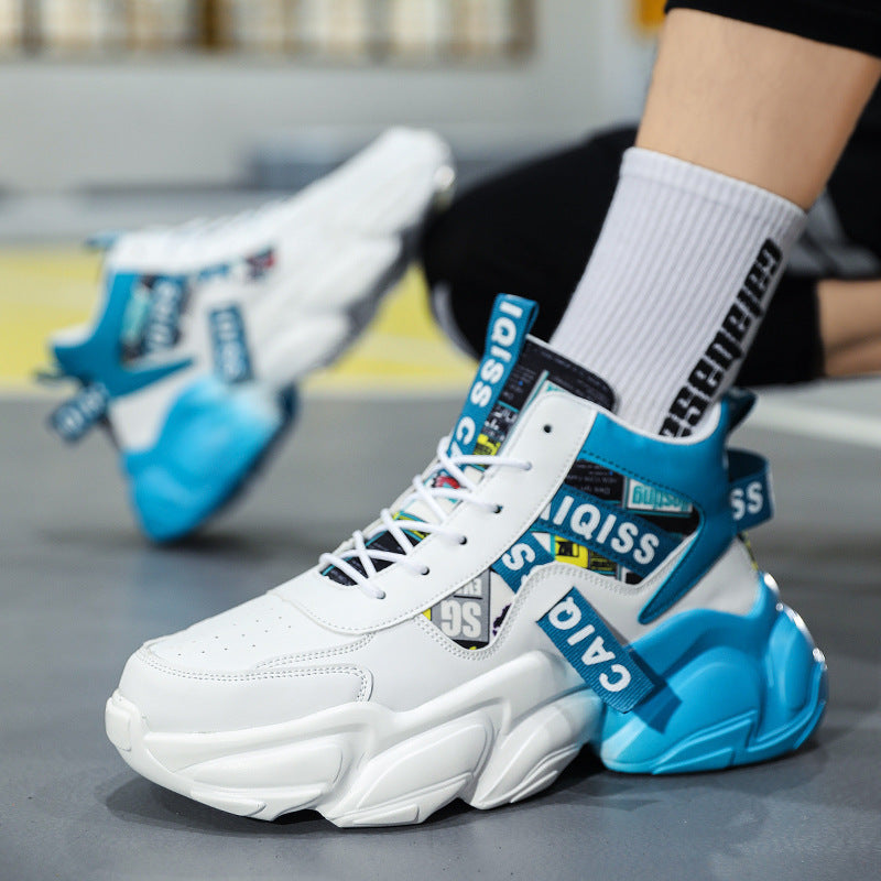 Herren futuristische High-Top Plateausneaker mit gemustertem Textil-Mix, gepolstertem Knöchelkragen und skulpturierter EVA-Sohle EB