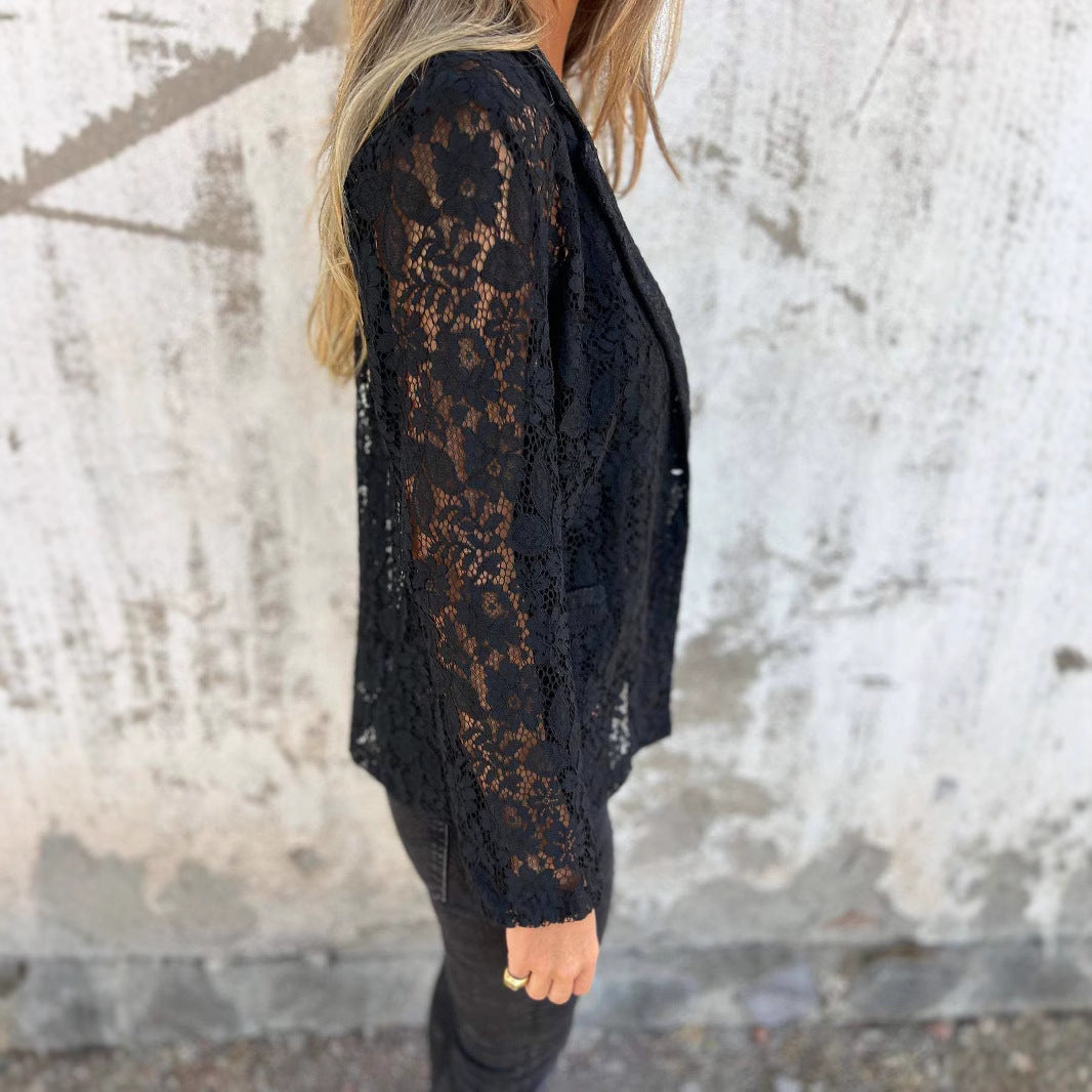 Damen Transparente Spitzenjacke mit elegantem Schnitt EB