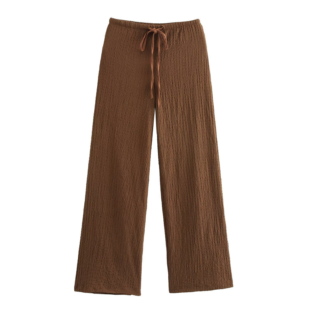 Damen nan leichte Crinkle-Loungebuxe mit weitem Bein und Tunnelzug EB