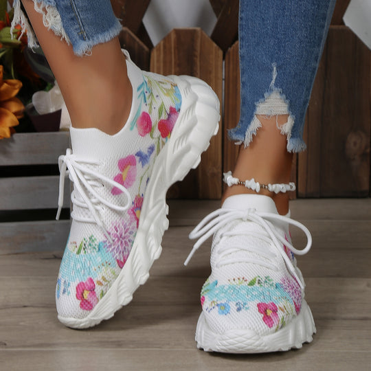 Damen Modische Sneaker mit floralem Jacquard-Gewebe und luftiger Sohle EB