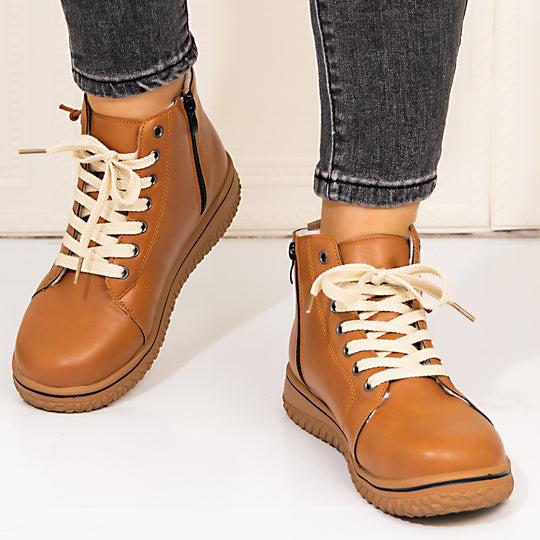 Damen gefütterte Schnür-Stiefelette mit seitlichem Reißverschluss und profilierter Gummisohle EB