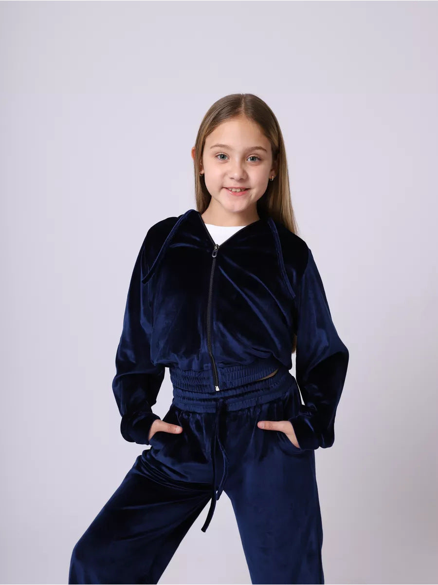 Damen Sportliches Velours-Set mit Kapuze und elastischem Bund EB