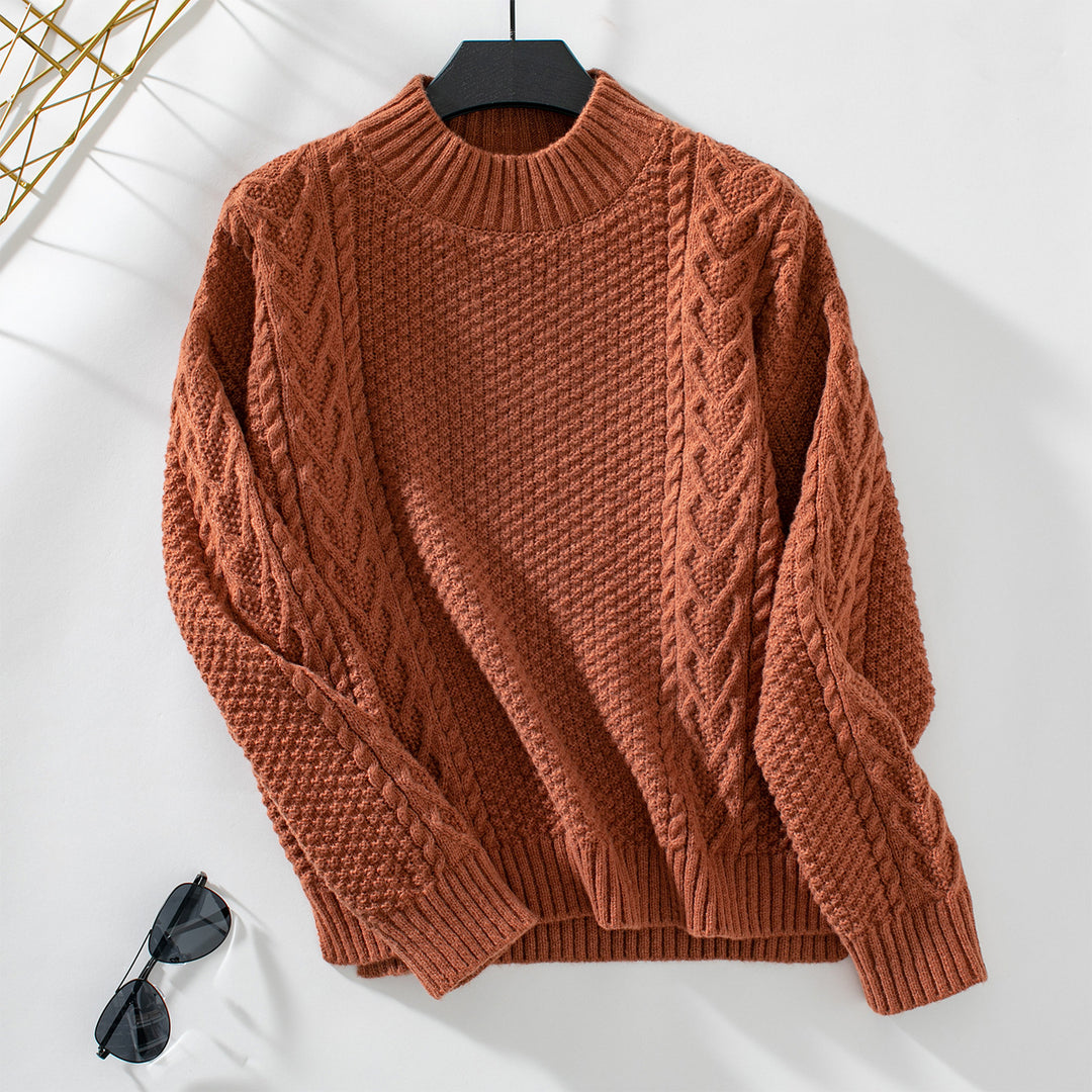Damen Strickpulli mit auffälligem Zopfmuster und hohem Kragen EB