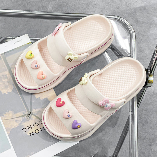 Damen trendige und bequeme Clogs mit bunten Verzierungen EB