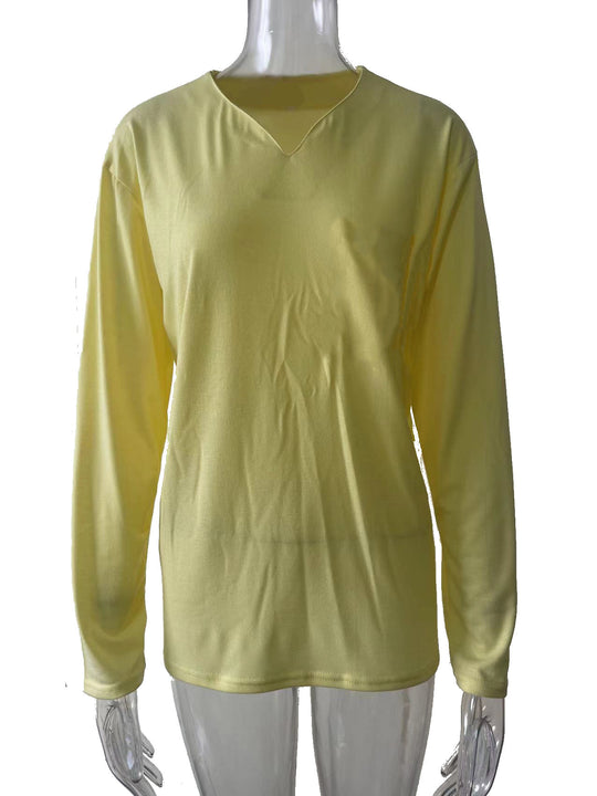 Damen nan legeres Langarmshirt mit V-Notch-Ausschnitt, Brusttasche und lockerer Oversize-Passform EB