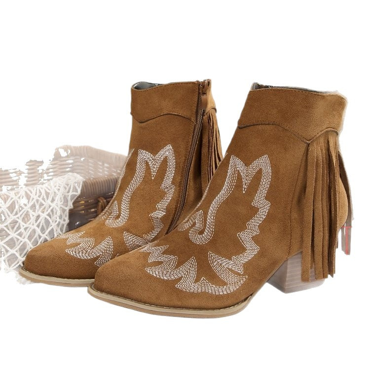 Damen Modische Ankle-Stiefel mit fransigem Detail und stilvollem Musterdruck EB