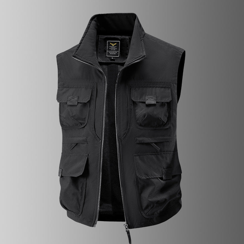 Herren Outdoor-Utilityweste mit Mehrfach-Taschen, verstärkten Einsätzen und Frontreißverschluss EB