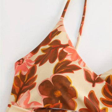 Damen Eleganter Blumenmuster Einteiler Badeanzug EB